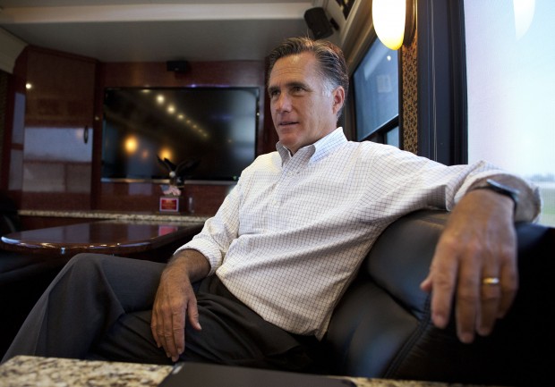 Mitt Romney on campaign bus