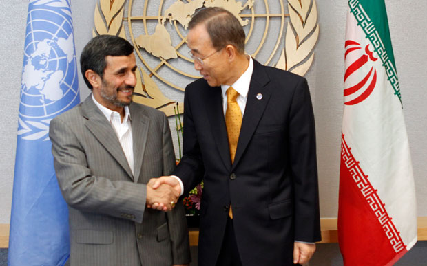 U.N. Secretary General Ban Ki-moon and Iranian President Mahmoud Ahmadinejad