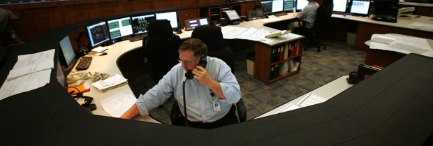 man on phone at grid center
