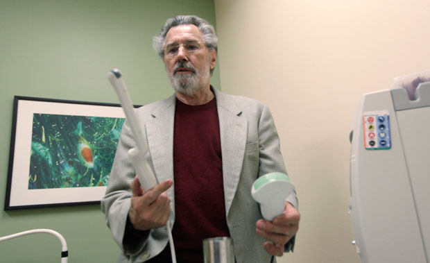 Dr. Boyd shows two different ultrasound devices.