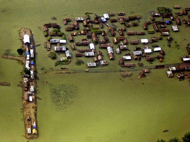 Flooded village in South Asia