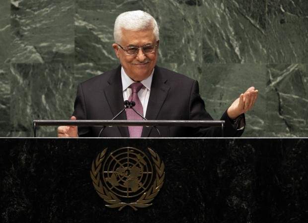 Palestinian President Mahmoud Abbas acknowledges applause before he addresses the United Nations General Assembly on November 29, 2012.