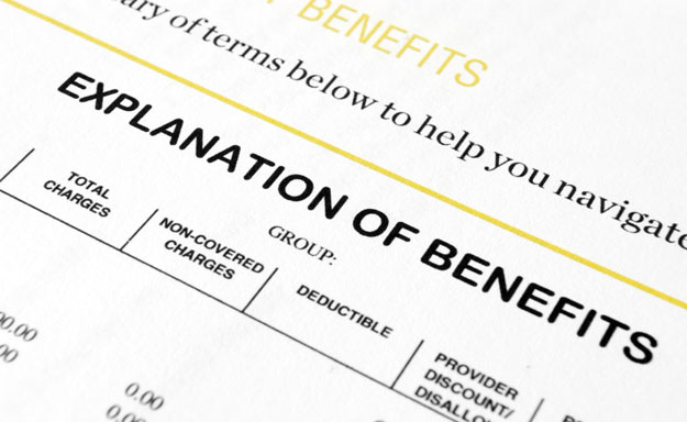 An explanation of benefits form