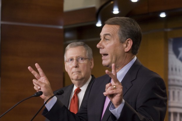 John Boehner and Mitch McConnell at a press conference