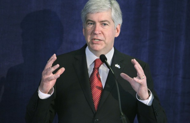 Gov. Rick Snyder of Michigan giving a speech