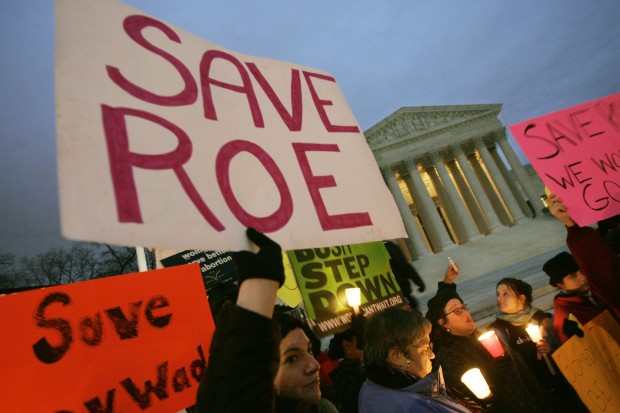 Supporters of the Roe v. Wade decision rallying outside the Supreme Court