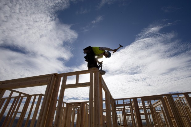 Construction worker working on a house in California