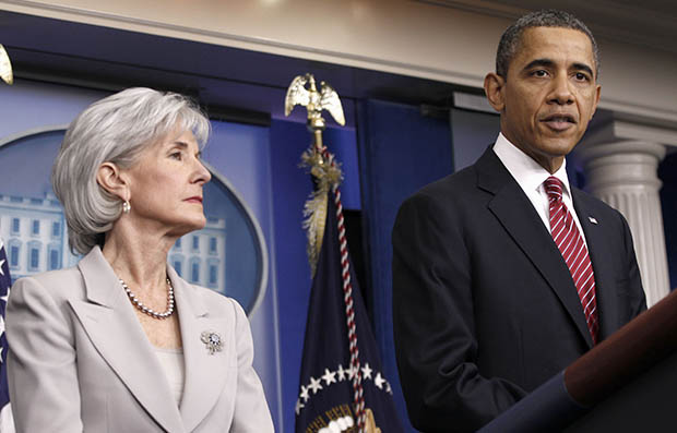 President Barack Obama and Health and Human Services Secretary Kathleen Sebelius