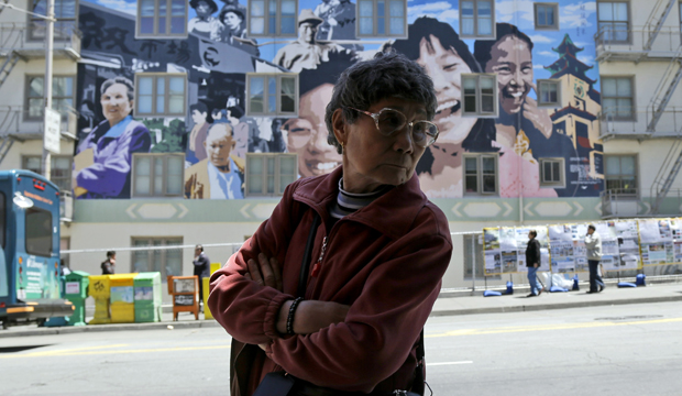San Francisco woman and mural