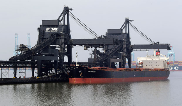 A ship is docked in Norfolk, Virginia.