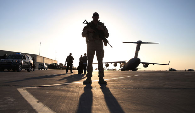 A soldier stands guard