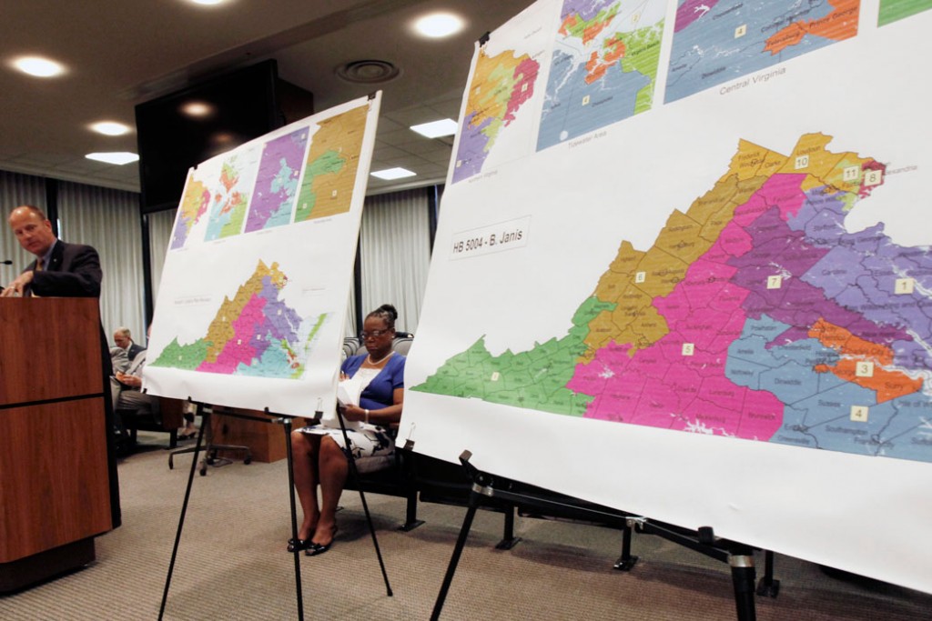 A congressional redistricting plan is presented at the General Assembly Building in Richmond, Virginia, June 2011.
