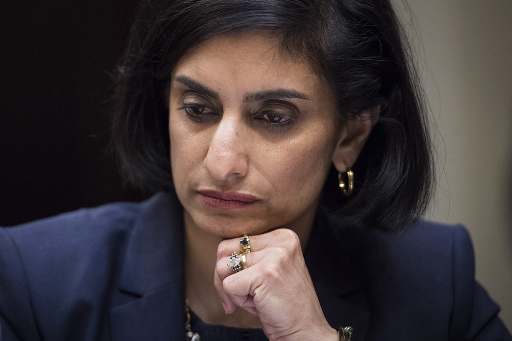 Seema Verma, administrator of the Centers for Medicare and Medicaid Services, listens during a meeting on health care reform at the White House, June 2017.