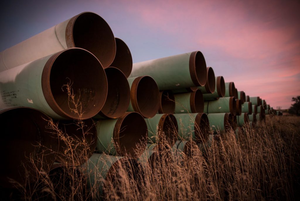 Miles of unused pipe, prepared for the  Keystone XL pipeline, October 2014.