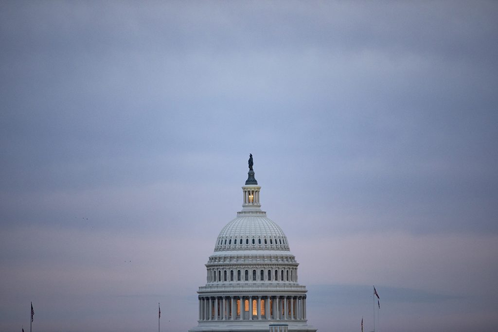 The sun sets over the U.S. Capitol in Washington, D.C., January 2020.