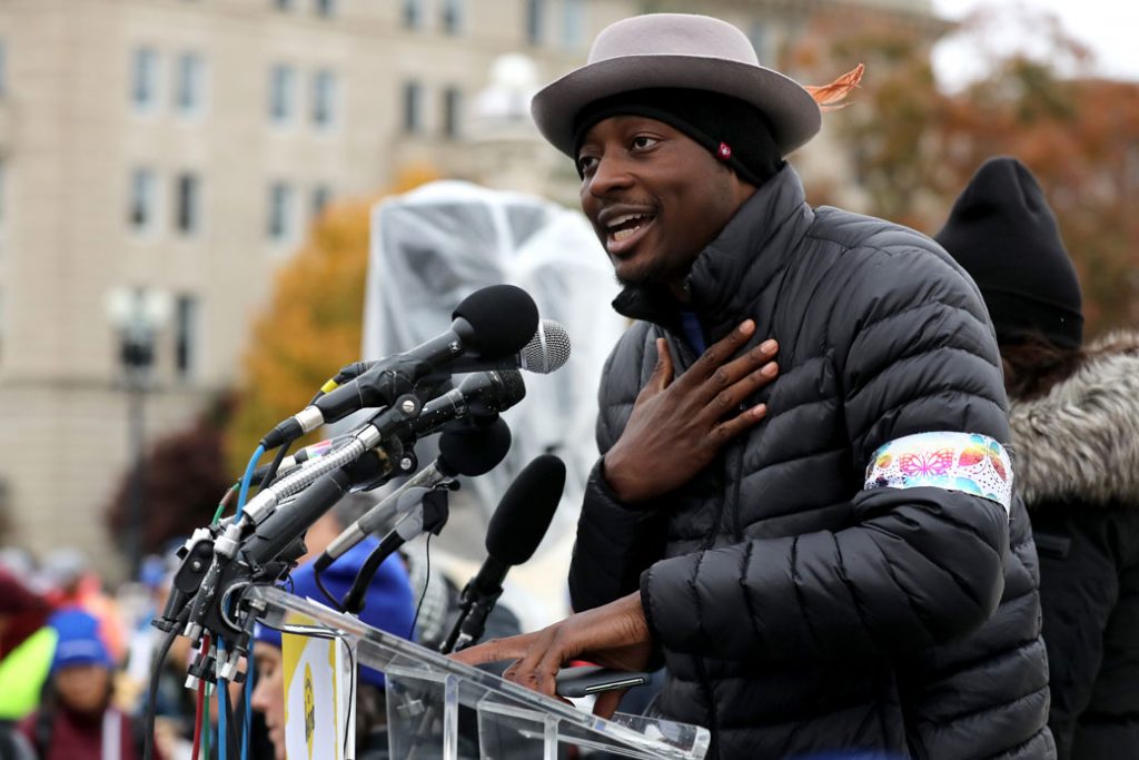 Actor and activist Bambadjan Bamba addresses a rally outside the U.S. Supreme Court as the court hears arguments about DACA on November 12, 2019, in Washington, D.C. 