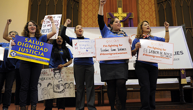 A coalition of women's groups, including the National Latina Institute for Reproductive Health and the National Coalition for Immigrant Women's Rights, participate in a rally supporting immigration reform, Monday, March 18, 2013, in Washington.