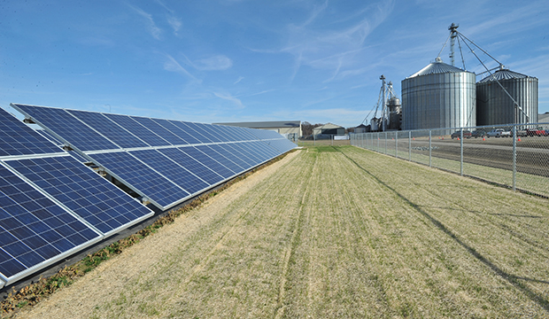 The 200 kW solar array, which will power farm operations, is seen next to the grain-handling facilities that include drying and storage at the Sustainable Agriculture Celebration at Harborview Farms on Thursday, December 6, 2012, in Rock Hall, Maryland.