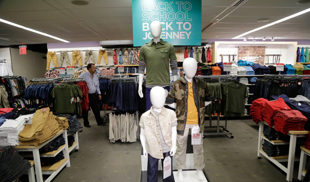 Back-to-school fashions are displayed at J.C. Penney's in New York's Times Square.