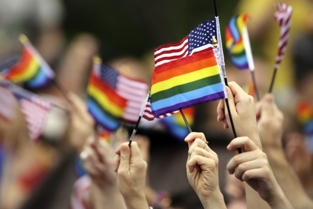 LGBT and U.S. flags wave