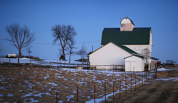 Iowa barn with flag