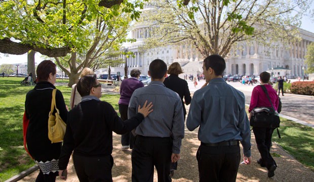 LGBT activists lobby Senators.