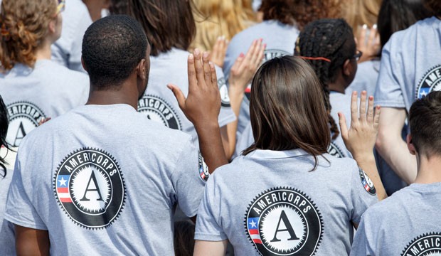 Volunteers are sworn into the AmeriCorps national service program.