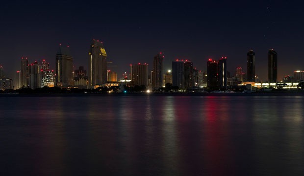A darkened San Diego skyline