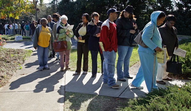 Voters stand in line